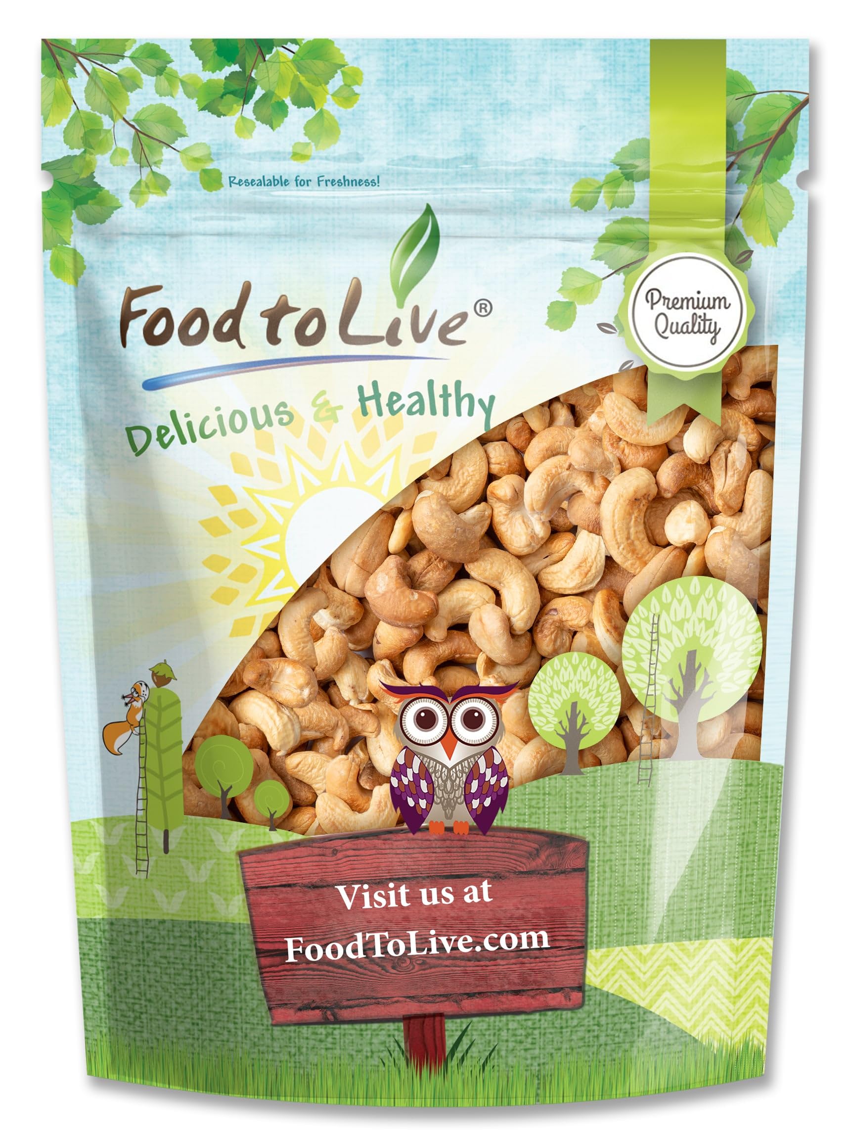 Food To Live Dry Roasted Whole Cashews With Himalayan Salt, 3 Pounds - Oven Roasted Lightly Salted Fancy Cashew Nuts, No Oil Added, Vegan, Kosher, Bulk. Crunchy Texture. Great Snack