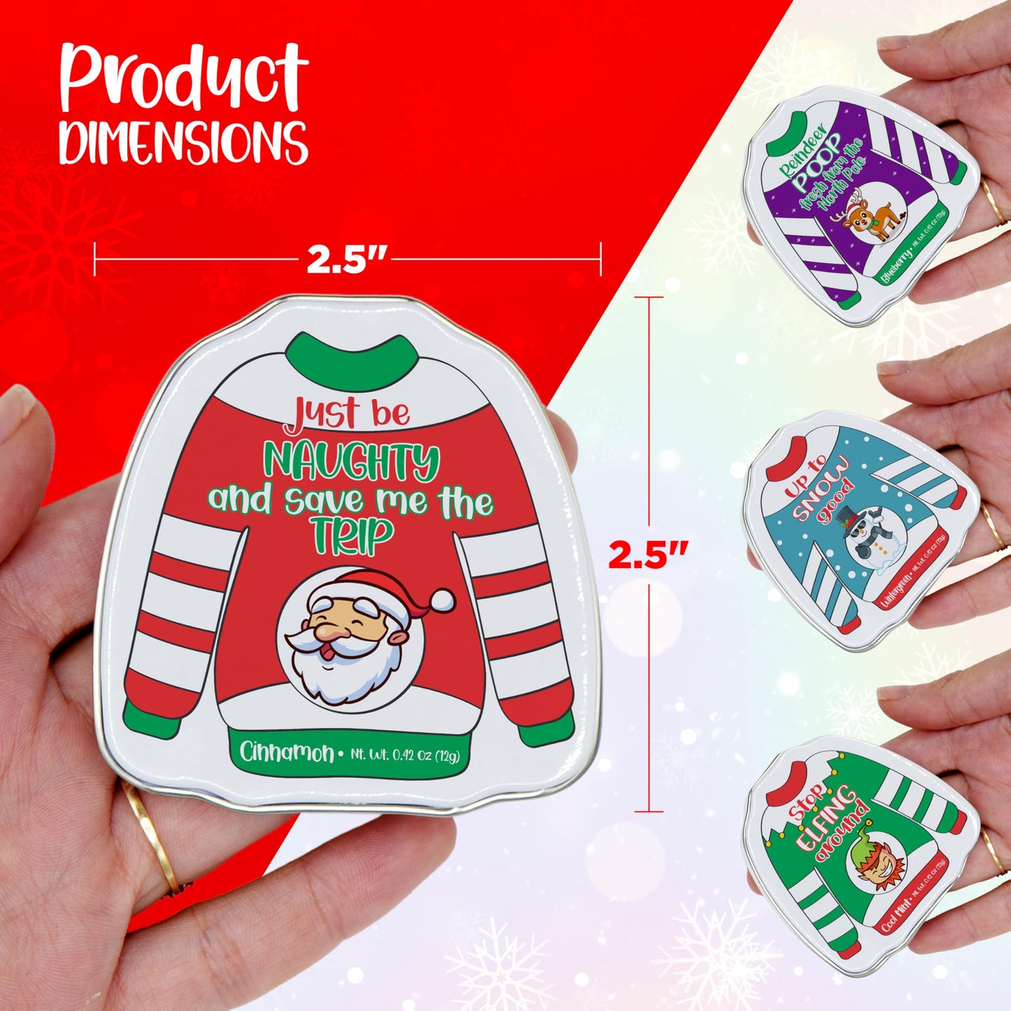 4Es Novelty Humorous Christmas Poop Candy Breath Mint Tins  4 Pack Ugly Sweater Tins Funny Christmas Candy Stocking Stuffer for Kids Teens mature-themeds Boys Girls Unique Funny Gag Gift White Elephant Gift Exchange for Men Women