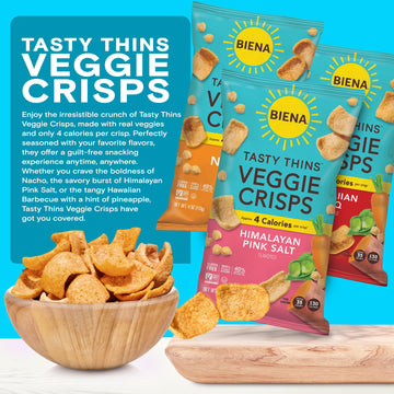 Biena Tasty Thins Veggie Crisps - Low-Calorie Veggie Chips For Adults And Kids - Variety Pack (6X4-Oz Bags) - Hawaiian Bbq, Hima