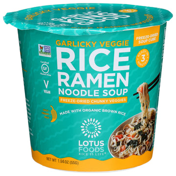 LOTUS FOODS garlicky Veggie Rice Ramen Soup cup 1.94 OZ
