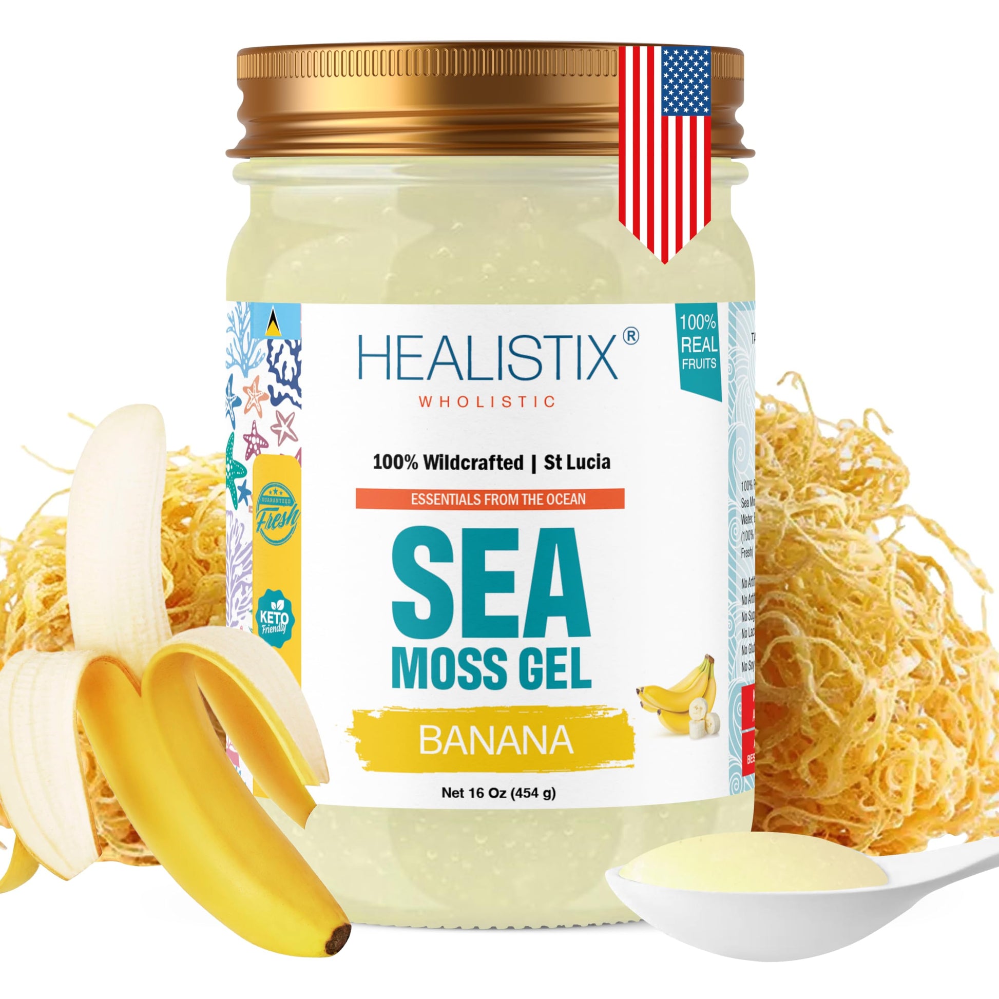 HX HEALISTIX Banana Sea Moss Gel [16 Oz] - Exquisitely Crafted from Seamoss Wildcrafted in The Pristine Waters of St Lucia, A Na