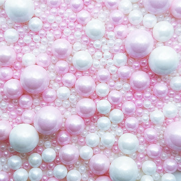SE Si&Moos White and Pink Pearl Sprinkles for Decorating Edible Cake Cookie Pearls Cupcake Decorations Pink and White Sprinkles 