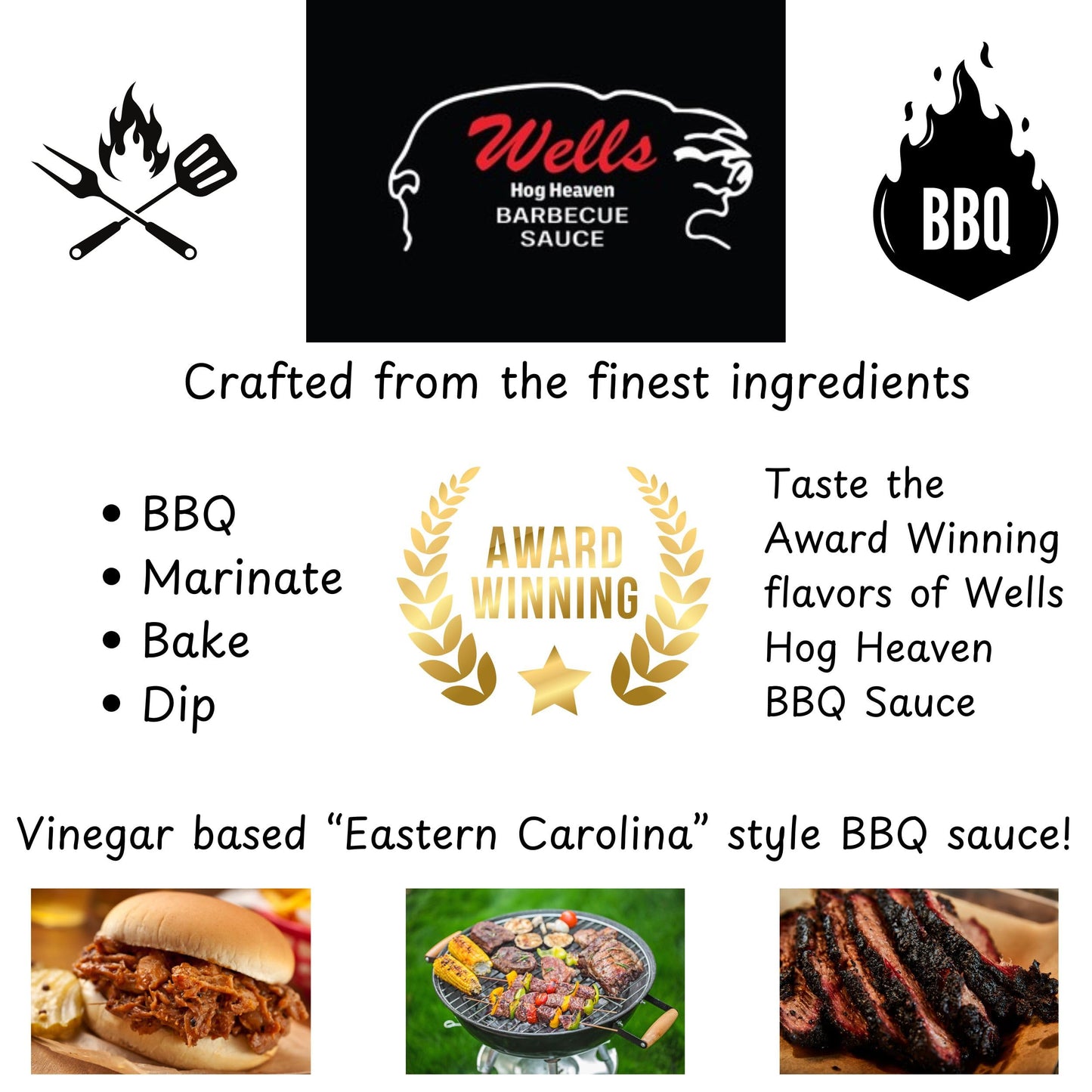 Wells Hog Heaven Barbecue Sauce (16 Fluid Ounces) | Carolina Vinegar Based Barbecue Sauce | No High Fructose Corn Syrup |