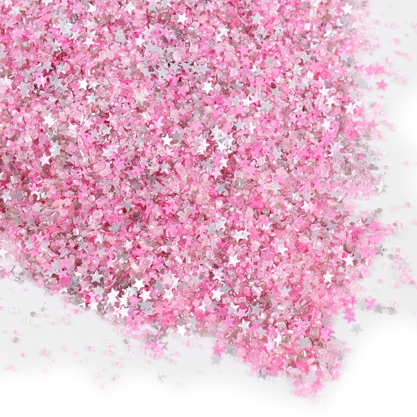 Sanding Sugar Edible Silver Glitter Stars Mix, Edible Pink Sugar Sprinkles For Cake Decorating, Sparkling Edible Pink Sanding Su