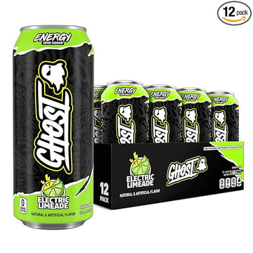 GHOST Energy Drink - 12-Pack, Electric Limeade, 16oz Cans - Energy & Focus & No Artificial Colors - 200mg of Natural Caffeine, L-Carnitine & Taurine - Gluten-Free & Vegan