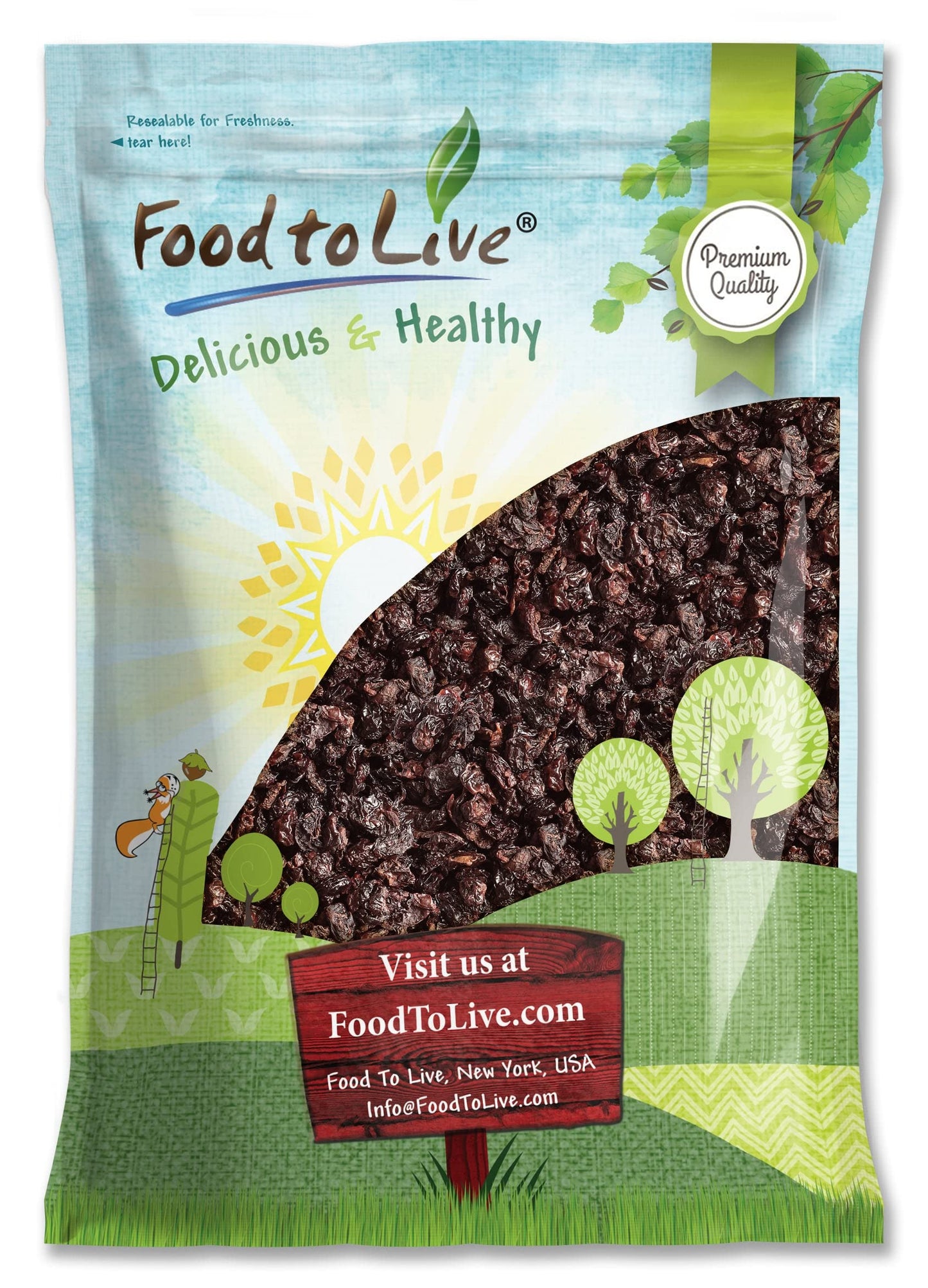 Food to Live Sun-Dried Dark Sweet Cherries, Unsweetened, Raw, 5 Pounds