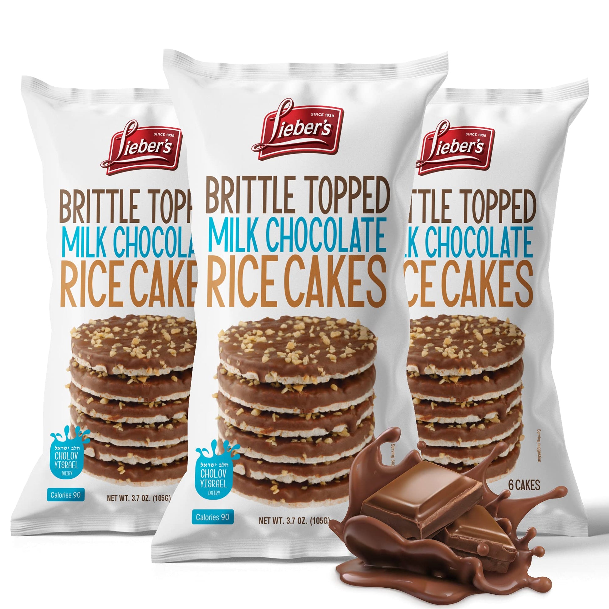 Liebers Thin Chocolate Rice Cakes, Kosher Certified Dairy And Dairy Free Options, Gluten Free Snack Pack Of 3 (Brittle Topped Mi