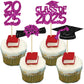 Ephlyn Graduation Cupcake Toppers, 36Pcs Glitter Class of 2025, Purple Graduation Cap & Diploma Picks for Party Decorations