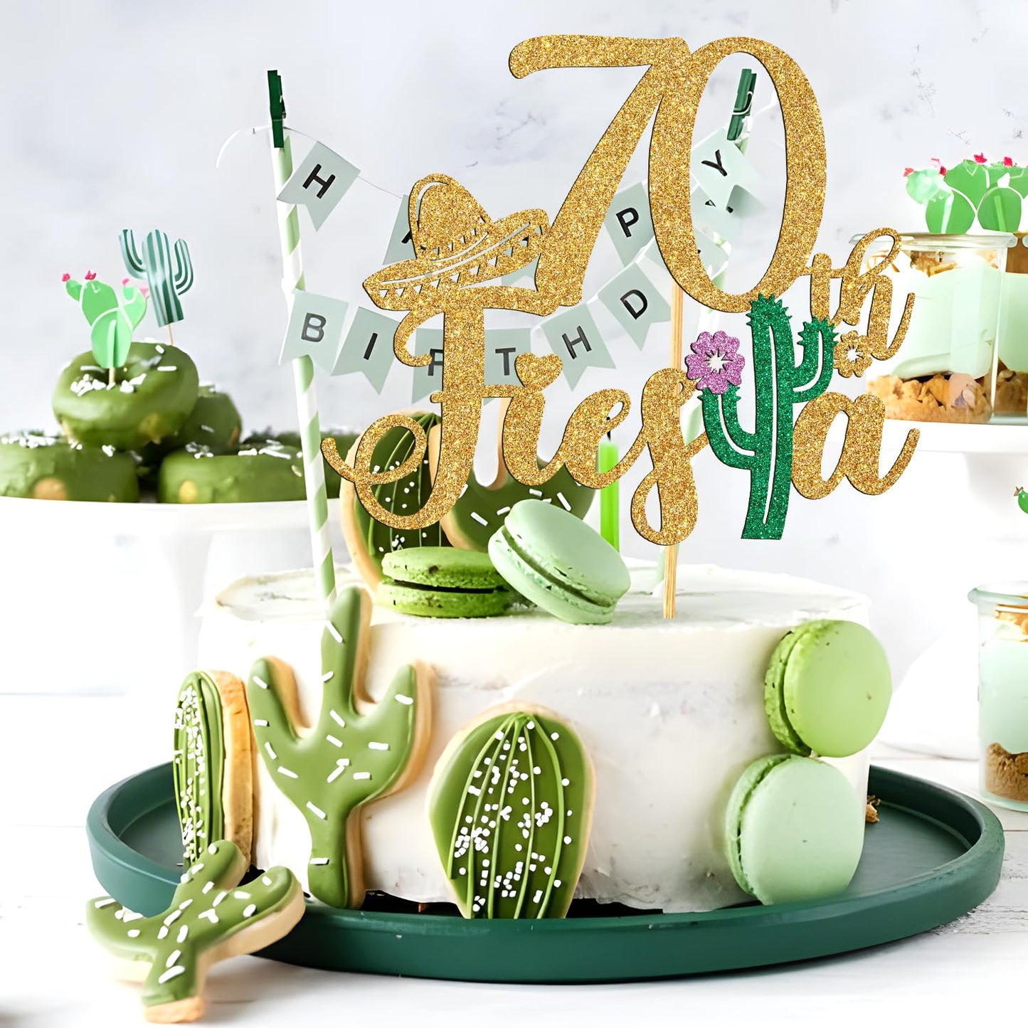 70Th Fiesta Cake Topper, Cheers To 70 Years/Taco Bout 70 Cake Decor, Tropical Hawaiian Mexican Summer Themed Happy 70Th Birthday