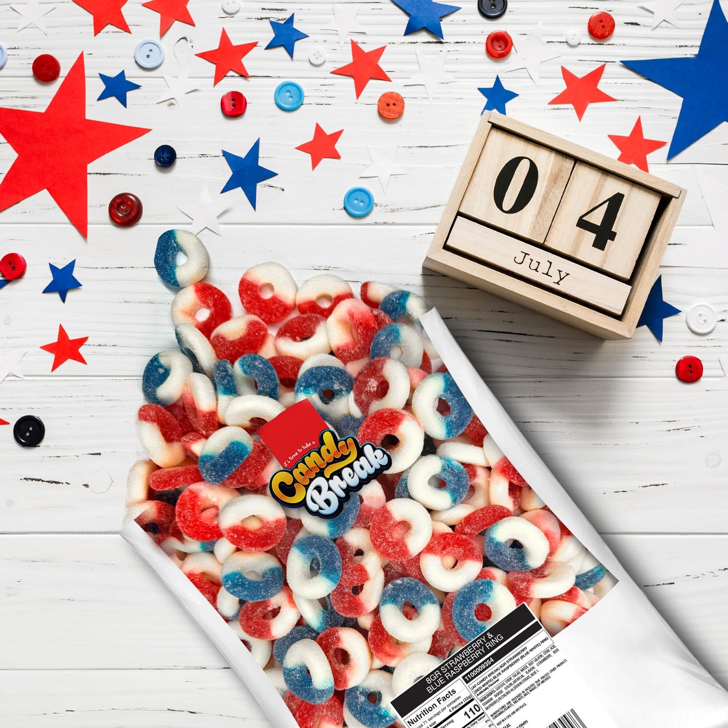 CANDY BREAK Gummy Candy Rings - Strawberry & Blue Raspberry, 5 lb Bulk Bag, Share Size Snacks for Kids & Grown Ups