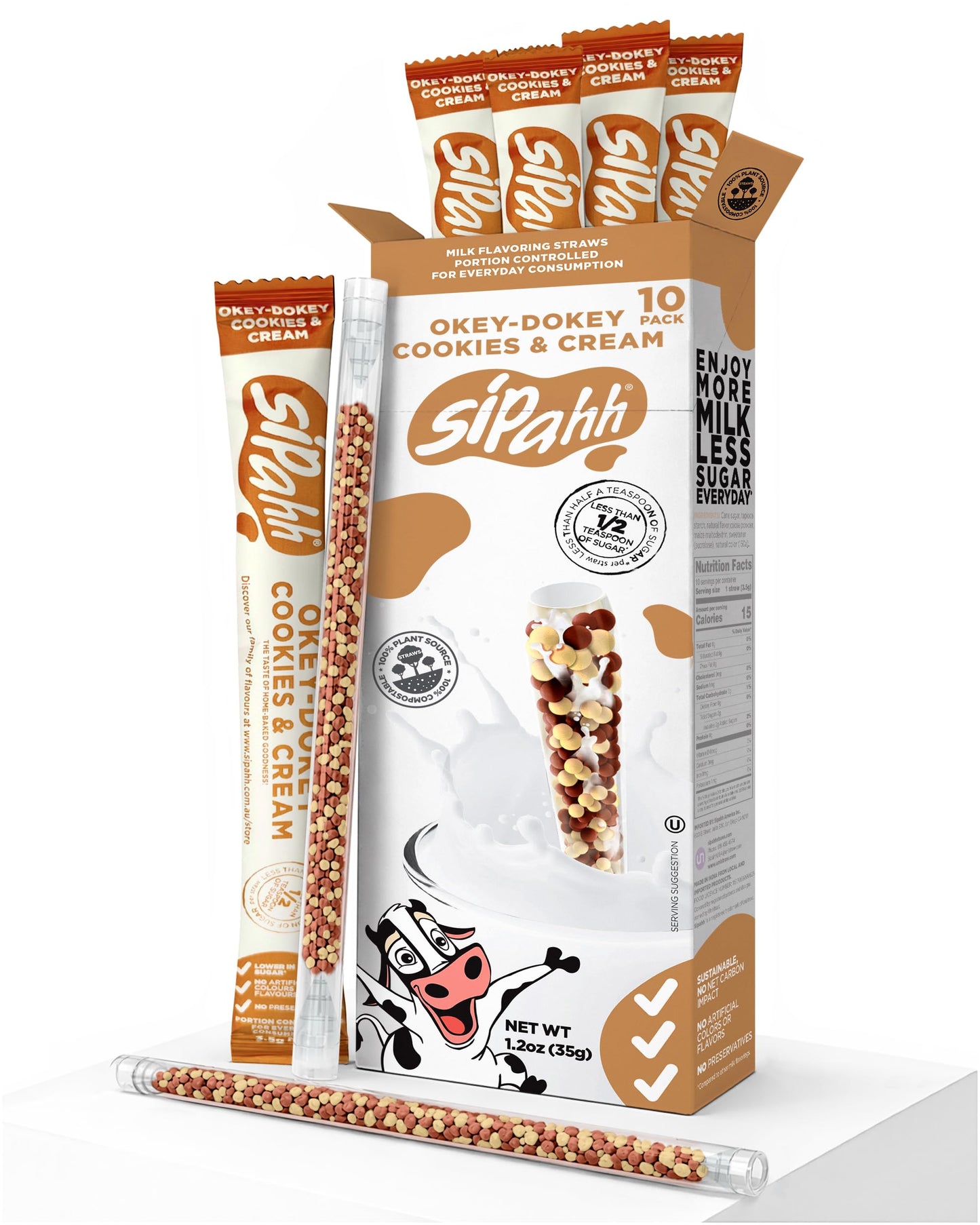 Sipahh Milk Flavoring Straws - Cookies & Cream, 10 Pack - Flavored Milk Straws for Kids, Individually Wrapped