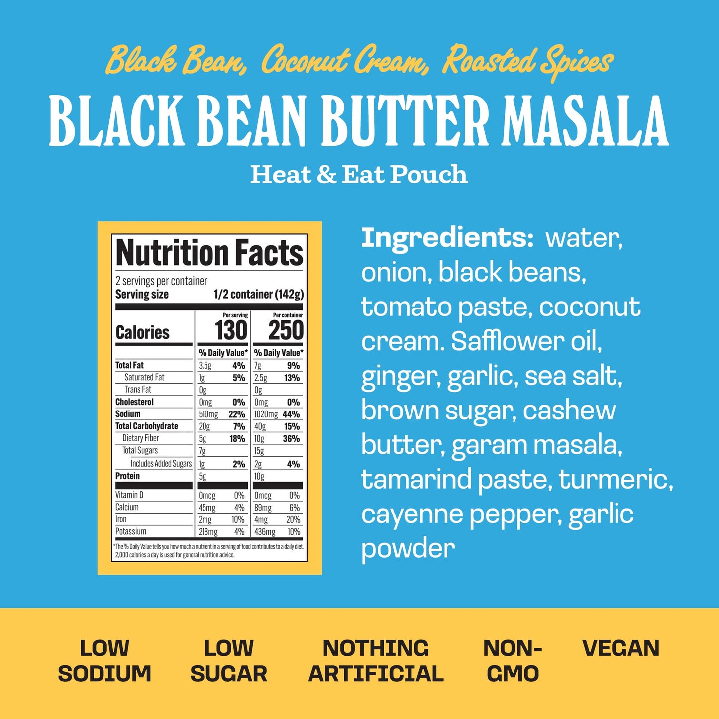 Brooklyn Delhi Black Bean Butter Masala Pouches - Ready To Eat, Protein-Rich, Microwavable Entree, Ready In 90 Seconds - Vegan,
