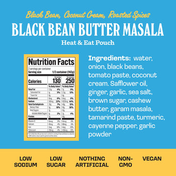 Brooklyn Delhi Black Bean Butter Masala Pouches - Ready To Eat, Protein-Rich, Microwavable Entree, Ready In 90 Seconds - Vegan,