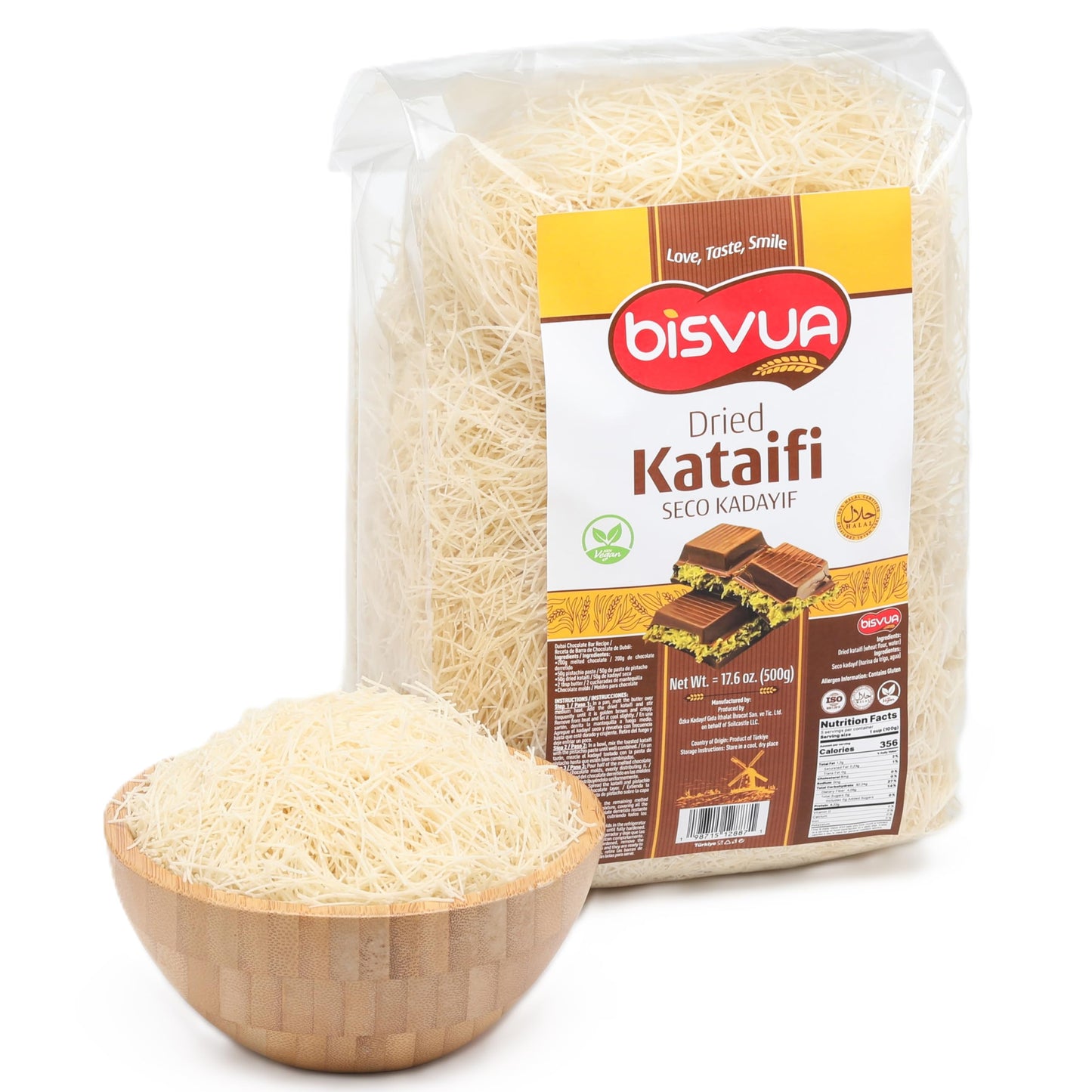 BISVUA Premium Dried Kataifi 500g (17.6 oz) - Perfect for Viral Dubai Chocolate Bar Pistachio Stuffed Desserts knafeh, Kunafa, a