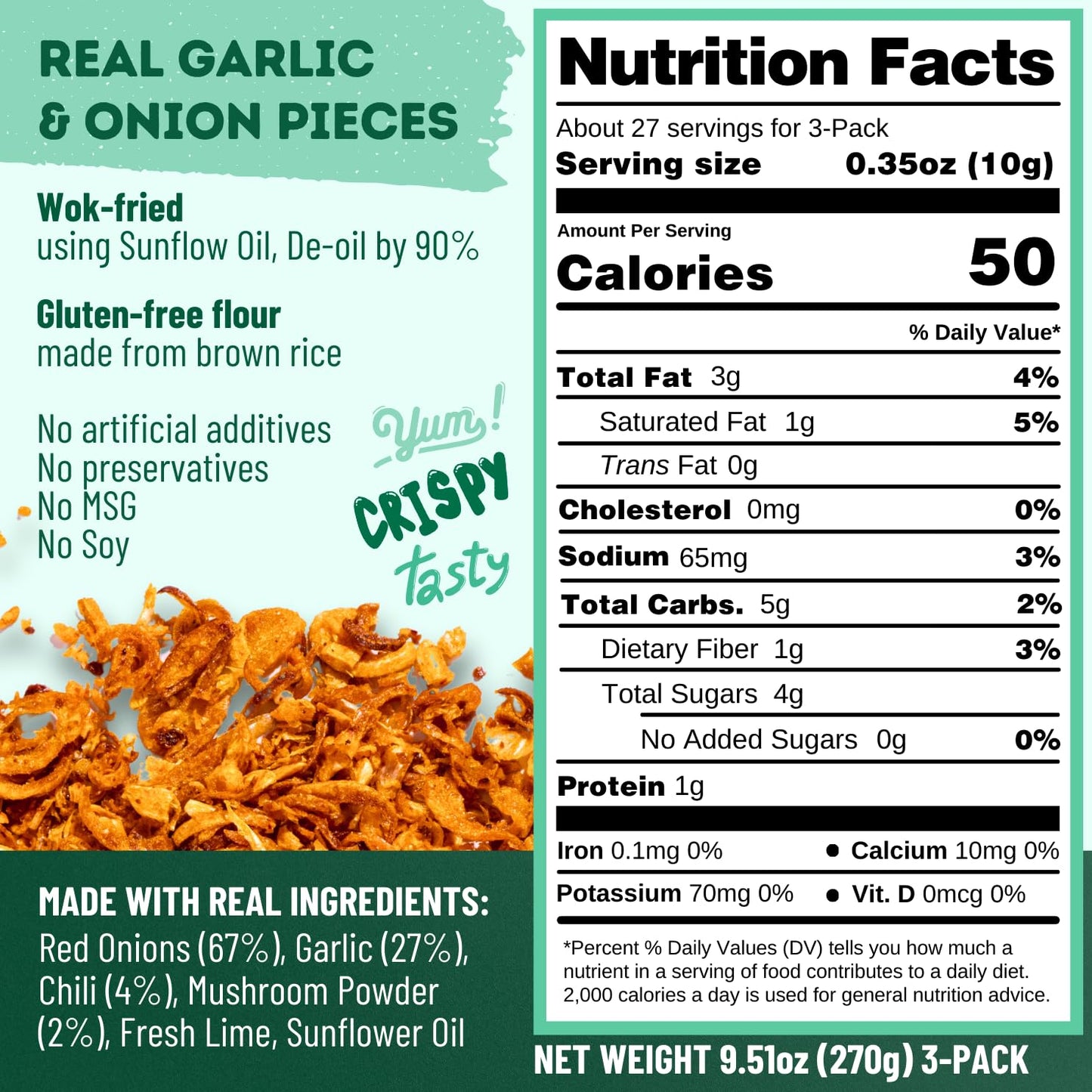 MaeMai Chili Crisp - MILD Spice, Premium Onion & Garlic Flakes, 9.52 oz (3-PACK), Keto, Vegan, Gluten-Free Seasoning