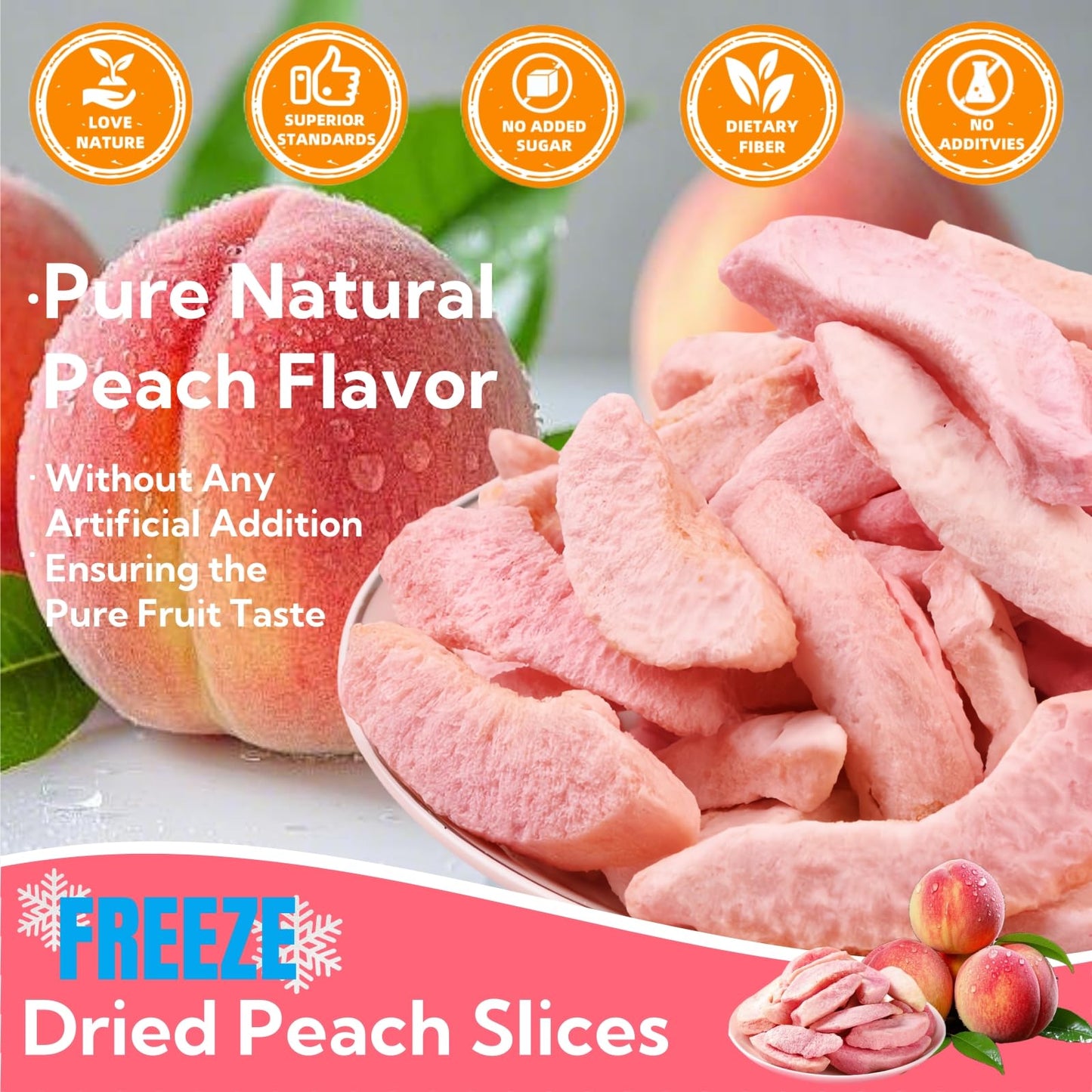 Generic Premium Freeze Dried Peaches Chips, Natural Dried Fruit Snack, 6.4oz/180g, No Sugar Added, Vegan, Kosher