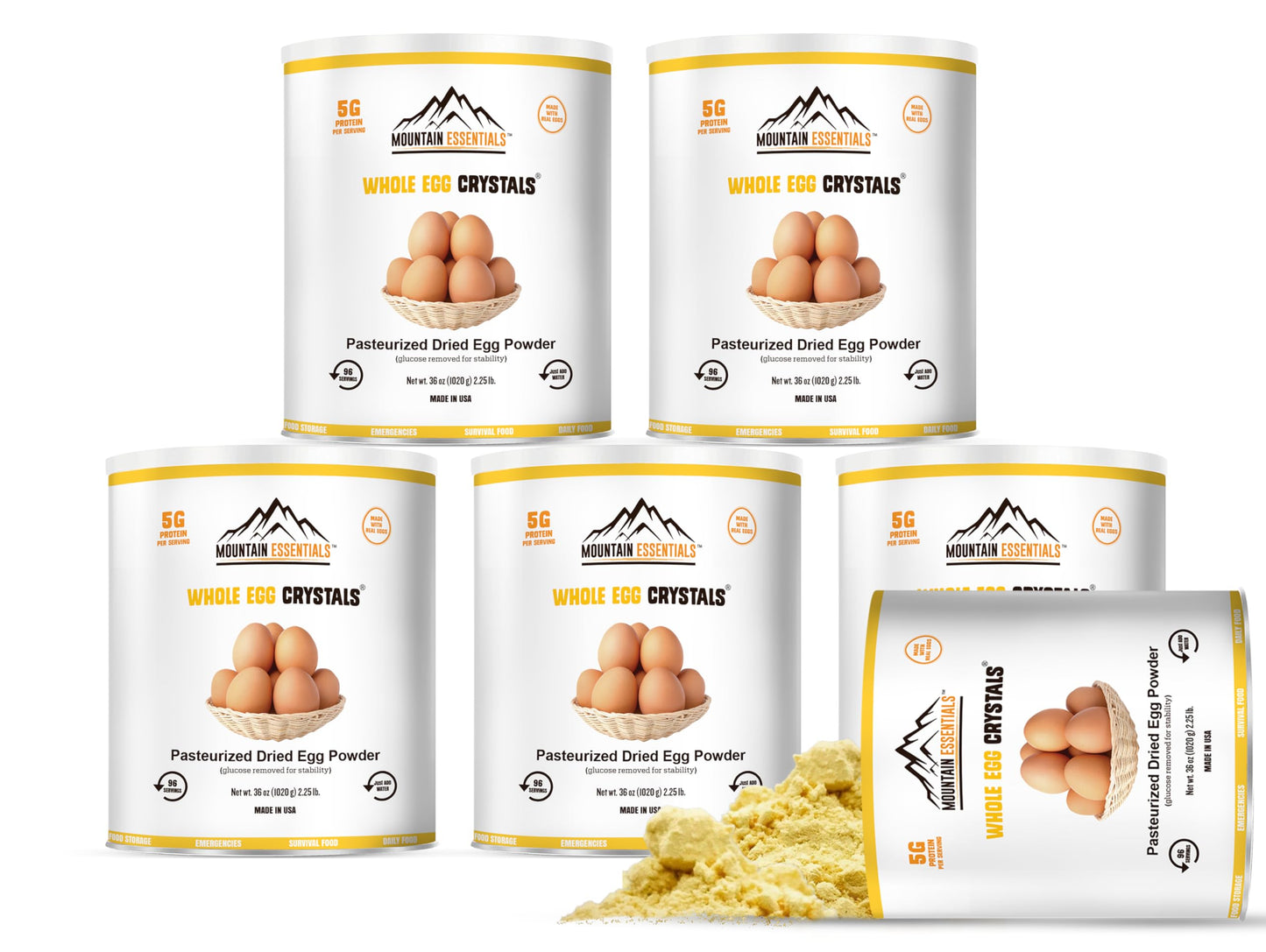 MOUNTAIN ESSENTIALS Dehydrated Whole Powdered Egg Crystals | 6 Cans | All-Natural Ingredients | Long Term Storage