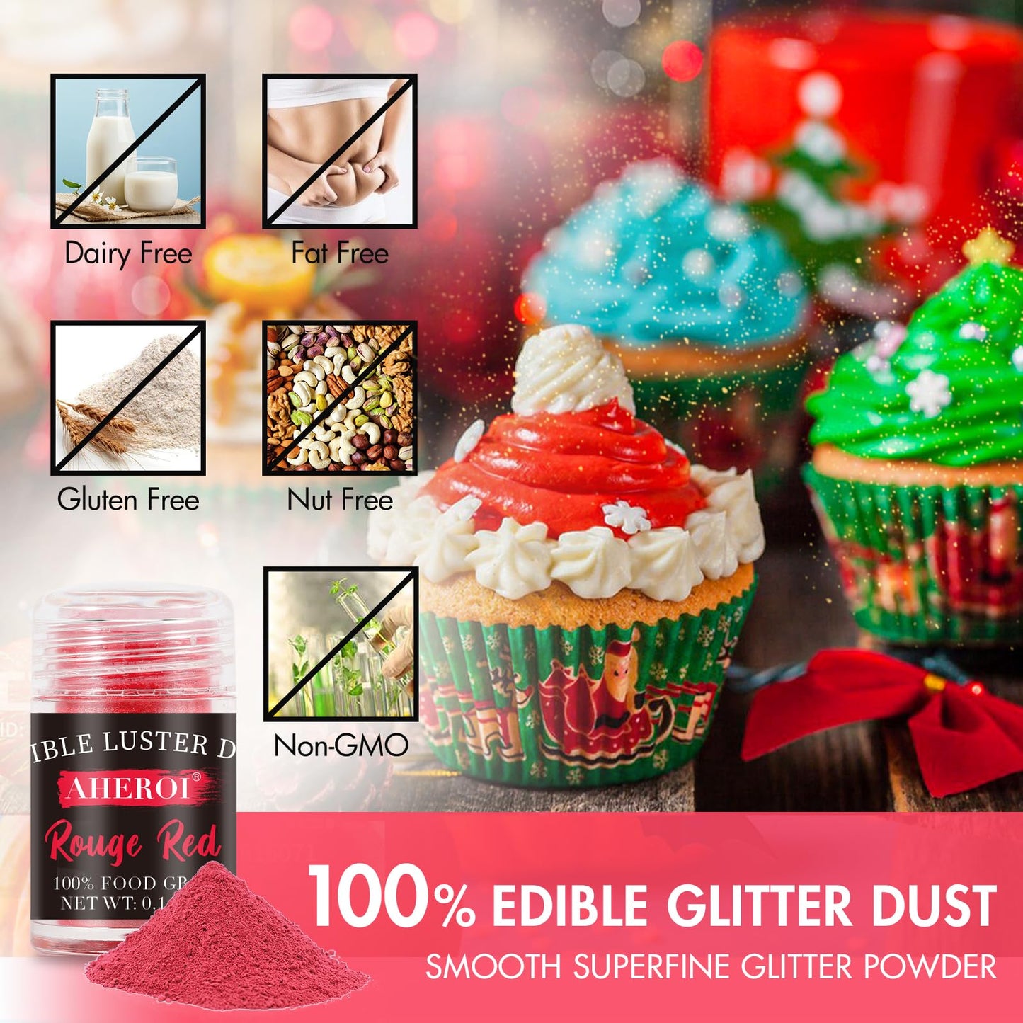 Aheroi Edible Glitter Set, 24 Colors Luster Dust Sprinkles, 4g Each, Multicolor