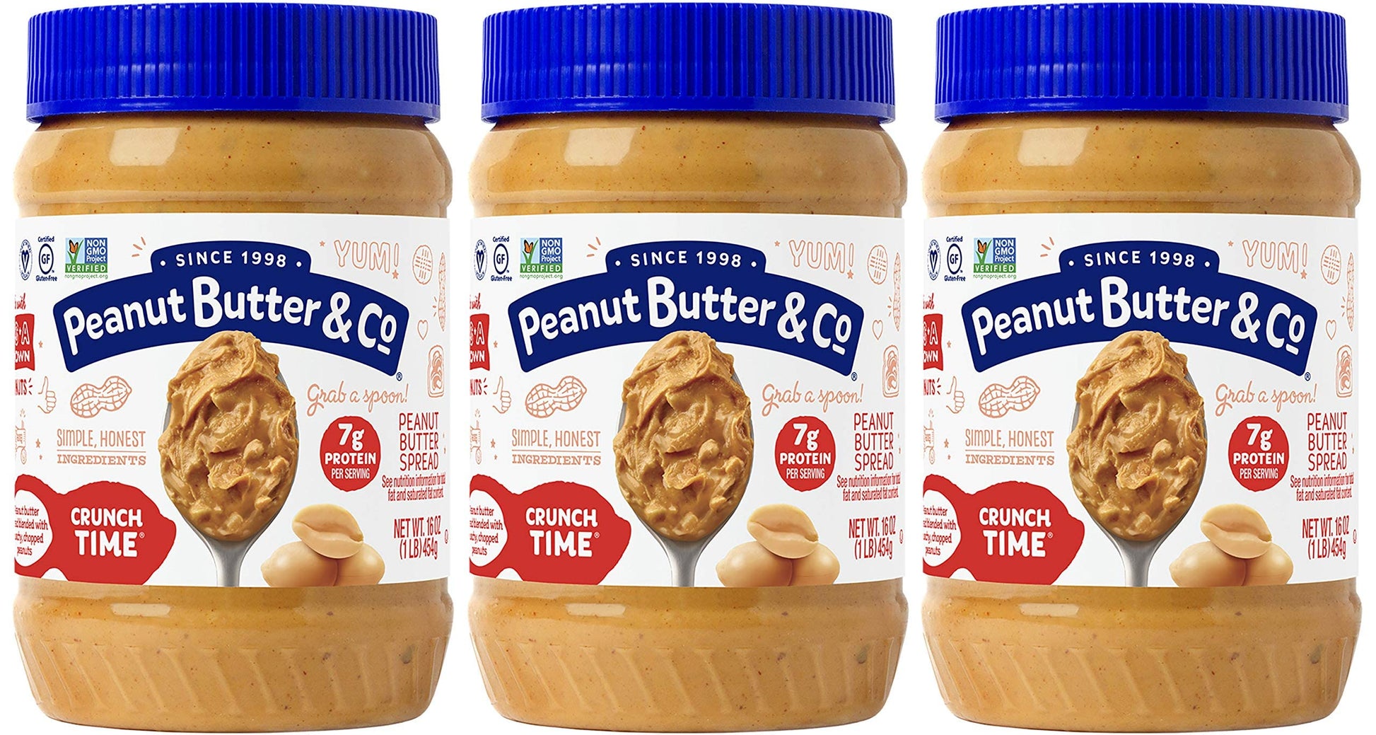 Peanut Butter & Co. Crunch Time Peanut Butter, Non-Gmo Project Verified, Gluten Free, Vegan, 16 Ounce (Pack Of 3)