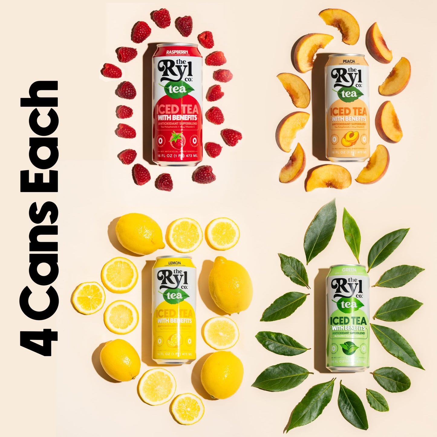 Ryl Iced Tea, Variety Pack, Antioxidant Superblend, Zero Sugar, Low Carb, Zero Calorie Iced Tea, 16.0 Fl Oz (12-Pack)