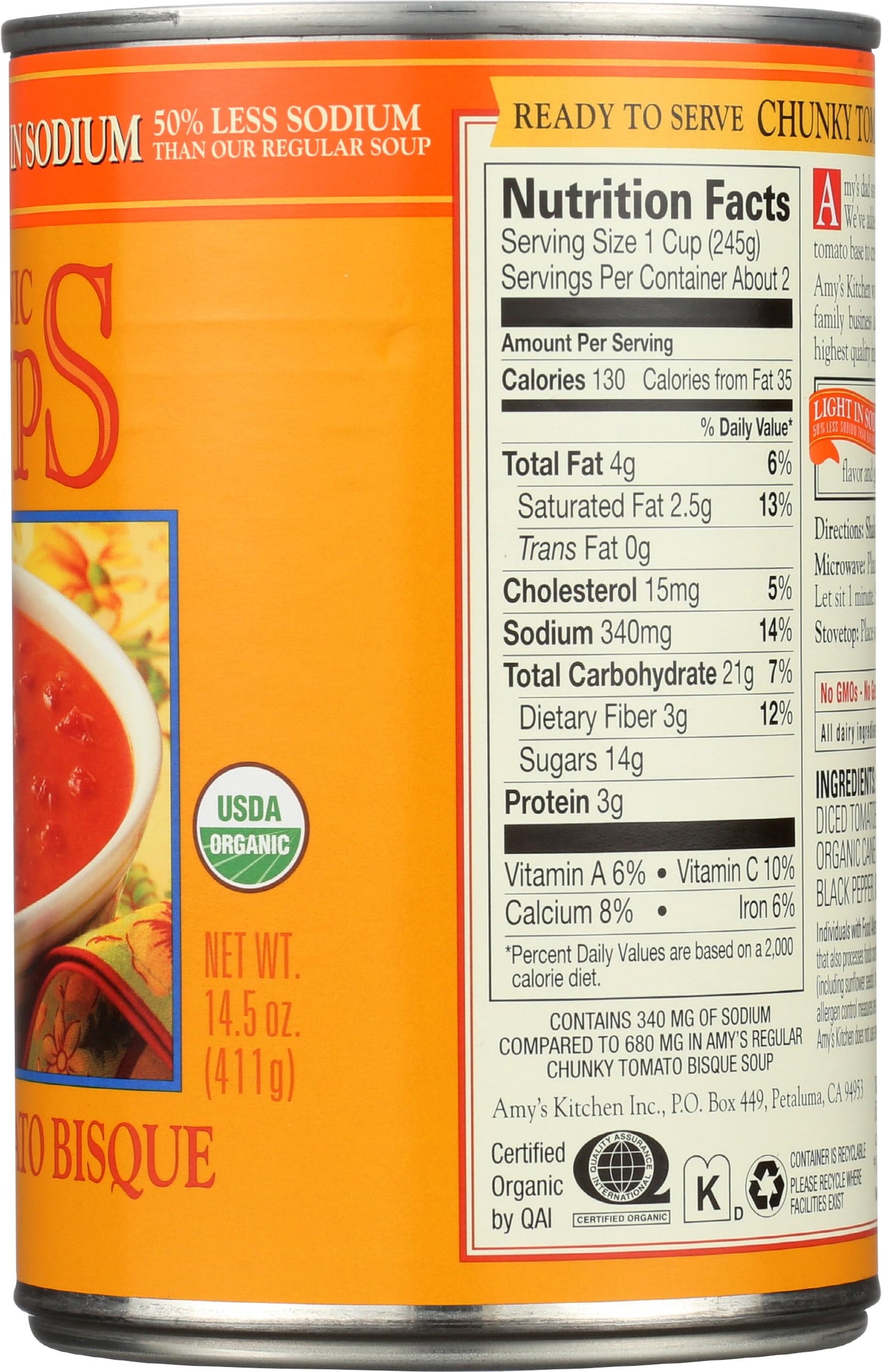 Amys, Soup Tomato Chunky Bisque Low Sodium Organic, 14.5 Ounce