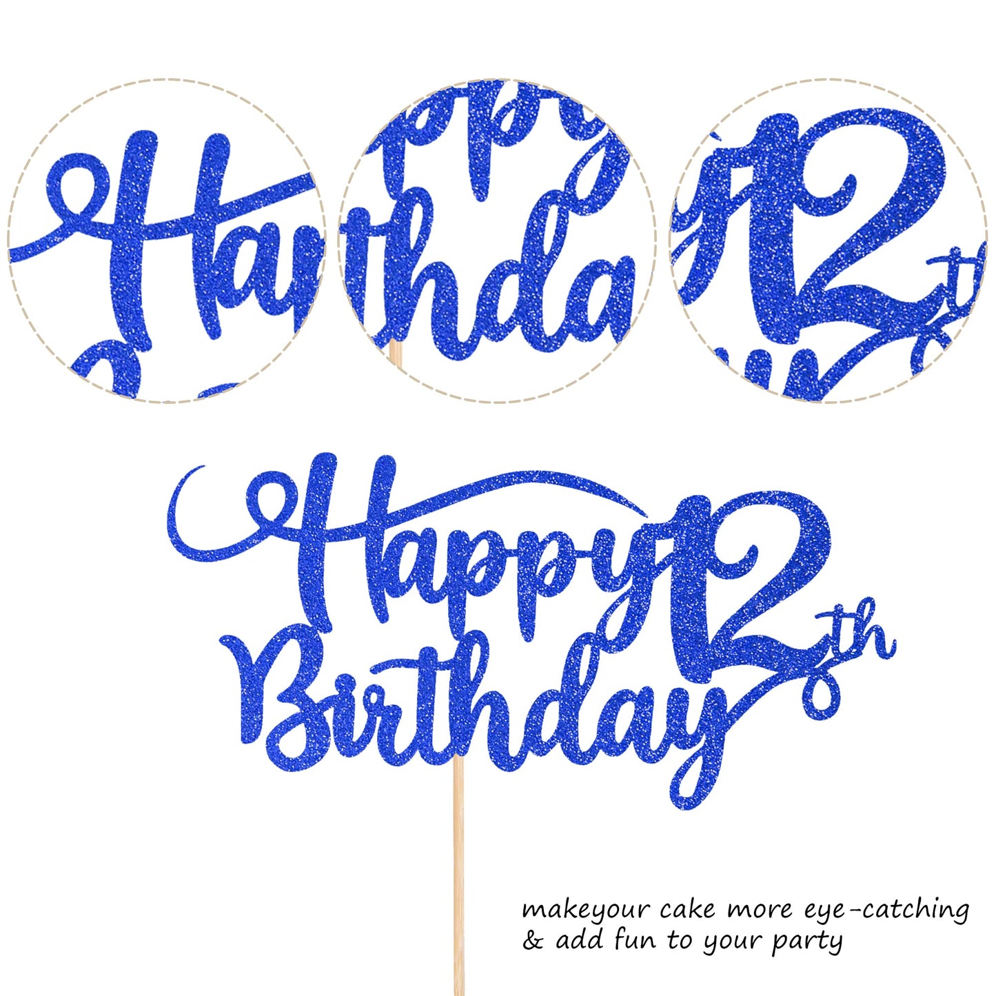 Rssta i Happy 12th Birthday Cake Topper Glitter Number 12, Deep Blue, Paper, Model XM223