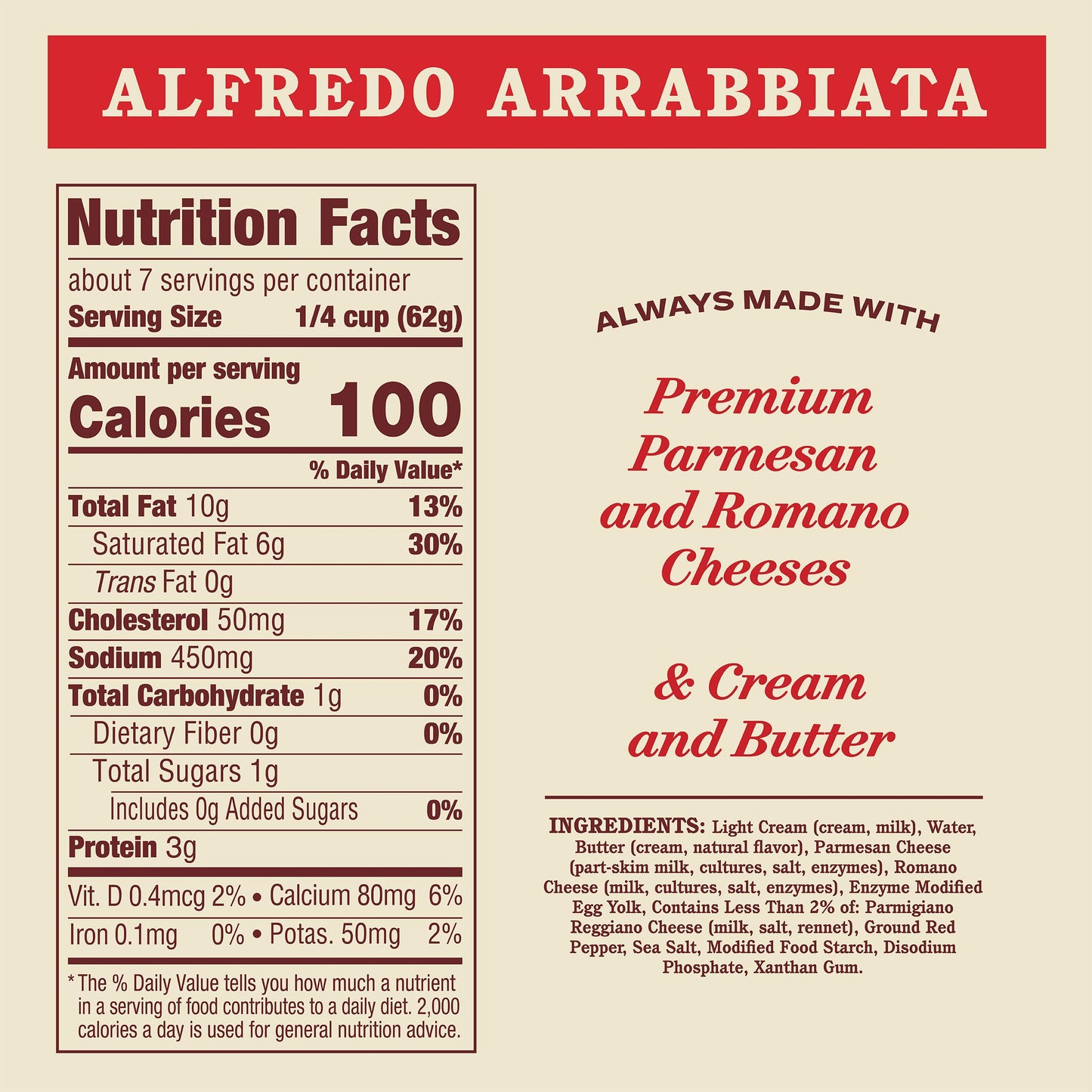 Raos Homemade Alfredo Arrabbiata Sauce  15 oz  Pasta Sauce  enhanced Quality Blend of Parmesan & Romano Cheese  Rich and Creamy with a Kick of Heat