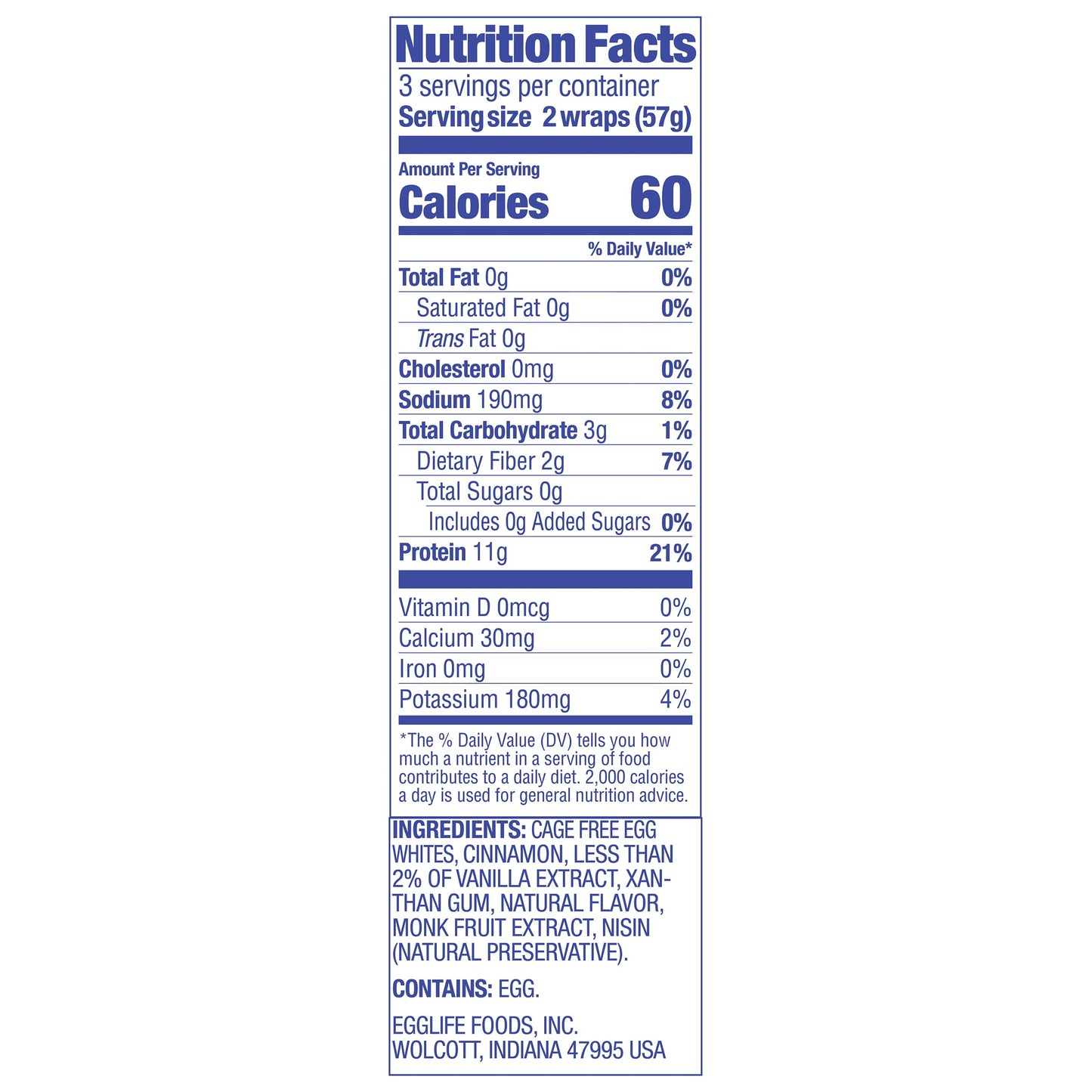 Egglife Sweet Cinnamon Egg White Wrap - (6 Count) - Refrigerated, Flourless, Gluten Free Wraps - Low Carb Tortilla Alternative