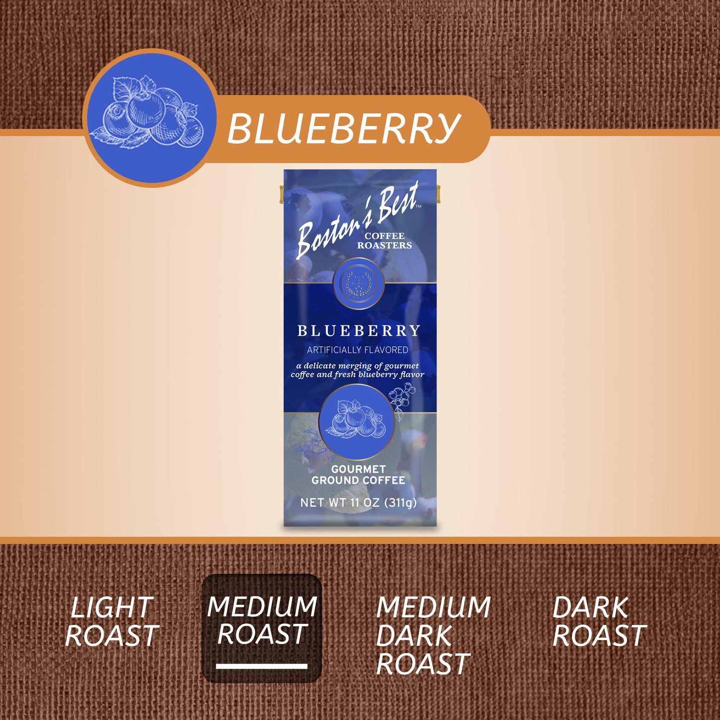 Bostons Best Blueberry Flavored Coffee, Gourmet Ground Coffee, 11 oz. Bag