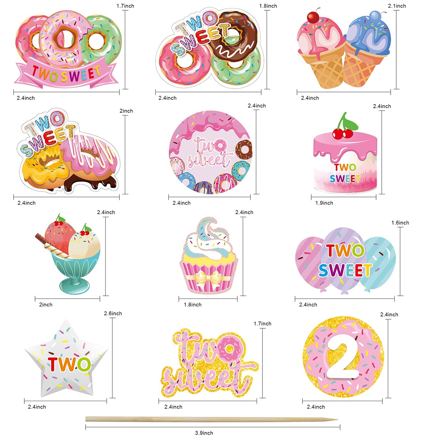 48Pcs Donut Party Decorations Two Sweet Birthday Cupcake Toppers, Donut Grow Up Theme Donut 2Nd Birthday Cake Topper Supplies Fo
