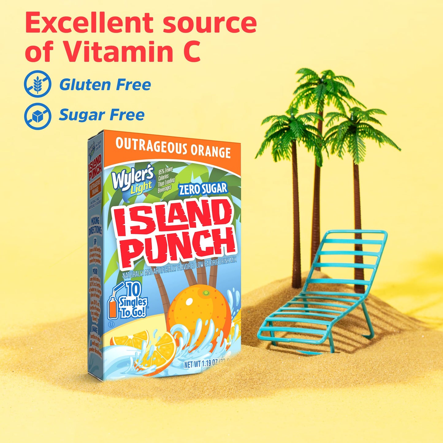 Wylers Light Island Punch Drink Mix, Outrageous Orange, 10 Count, Pack of 12, 120 Single Servings