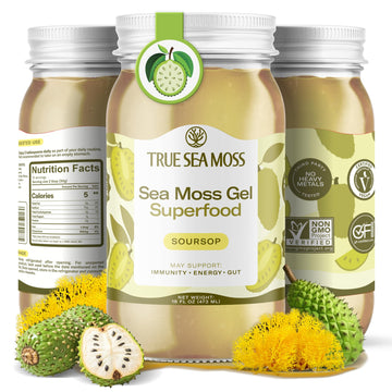 TrueSeaMoss Sea Moss Gel - Made in USA - Wildcrafted Seamoss, Fresh Fruits & Sea Vegetables - Soursop, Pack of 1 (Labels may Var