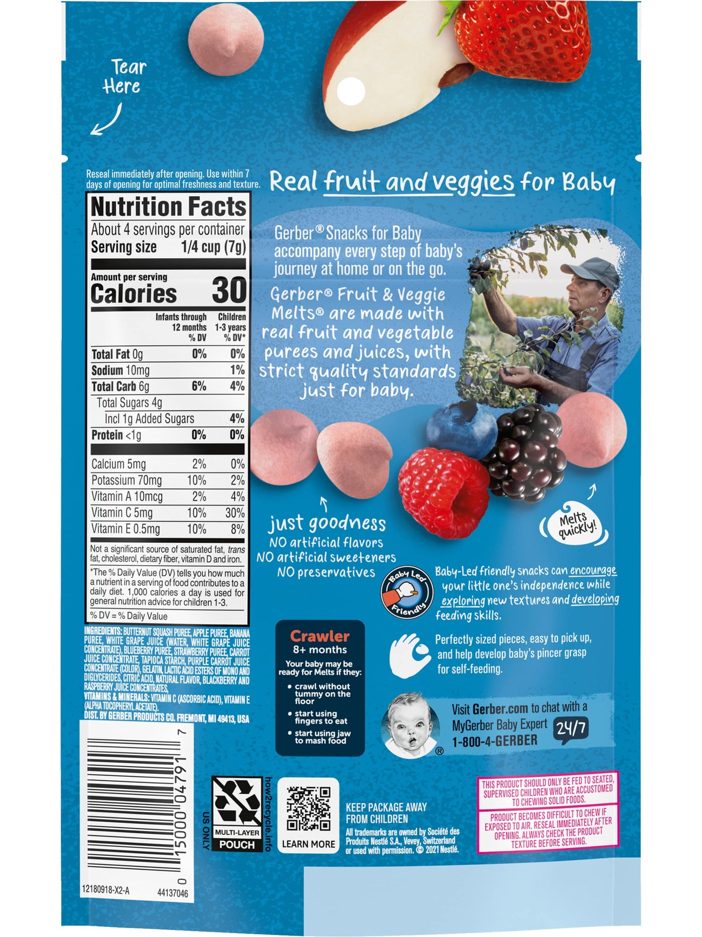 Gerber Snacks For Baby Fruit & Veggie Melts, Very Berry Blend, 1 Ounce (Pack Of 7)
