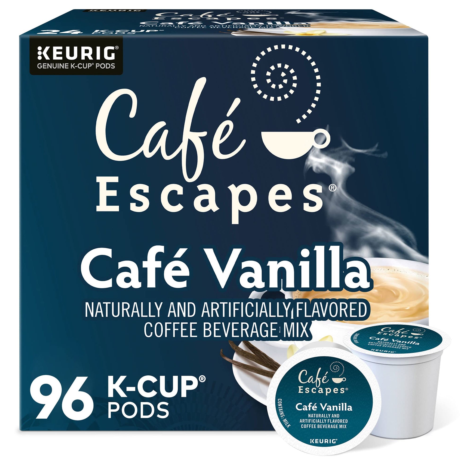 Cafe Escapes Cafe Vanilla, Keurig Single-Serve K-Cup Pods, 96 Count (4 Packs Of 24)