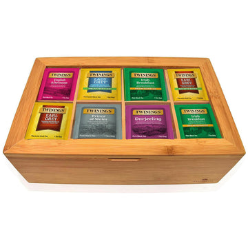 Twinings Tea Sampler Collection - 80 Tea Bags  20 Flavors/Assorted Tea  Gift Set In Decorative Bamboo Or Mdf Box - Tea Organizer Included - Ideal For Home  Office  Family & Friends (Bamboo Box)