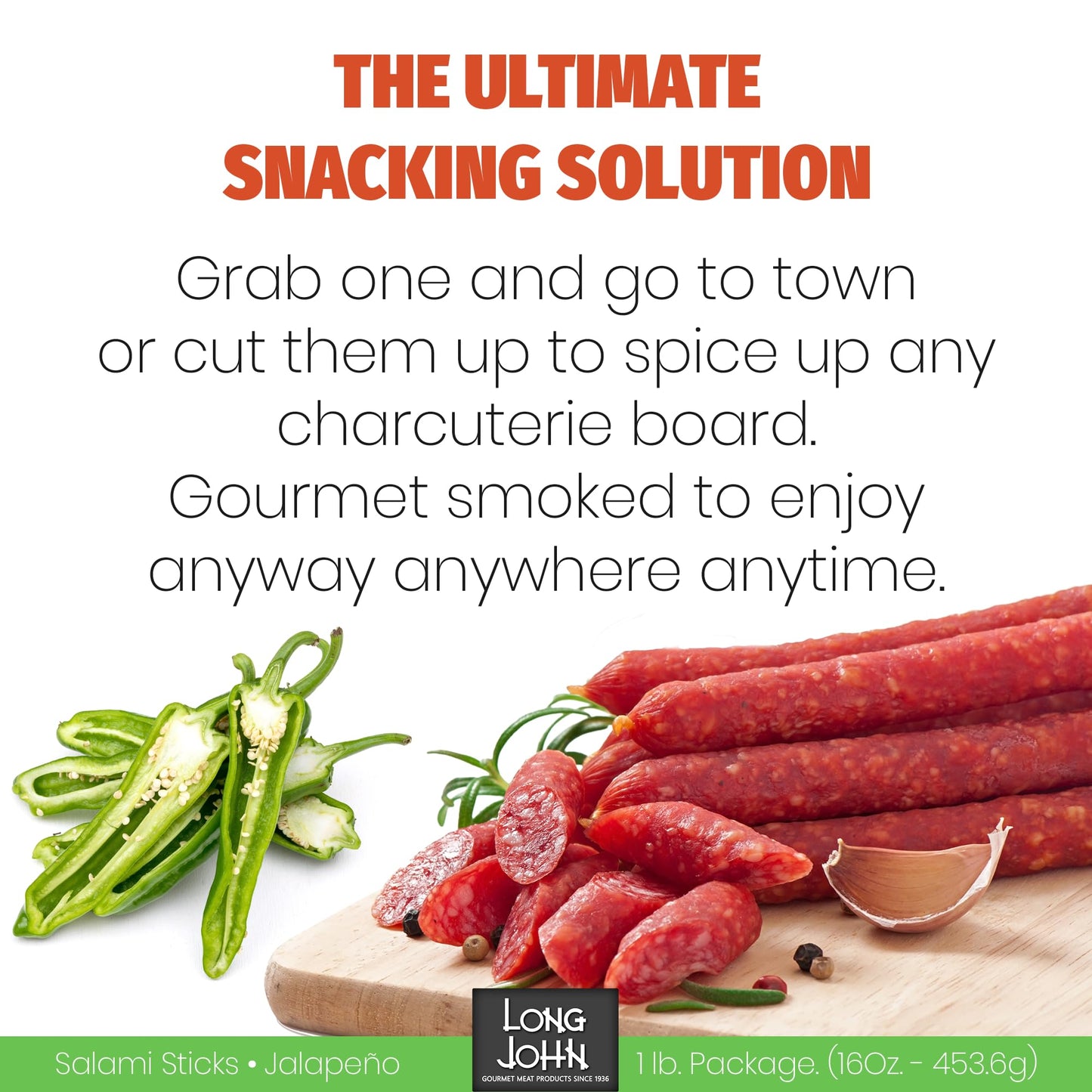 Long John Snacks Dried Salami Sticks - High Protein, Low Carb, Gluten-Free, Keto - 16 Oz Bulk Pack - Jalapeno Flavor