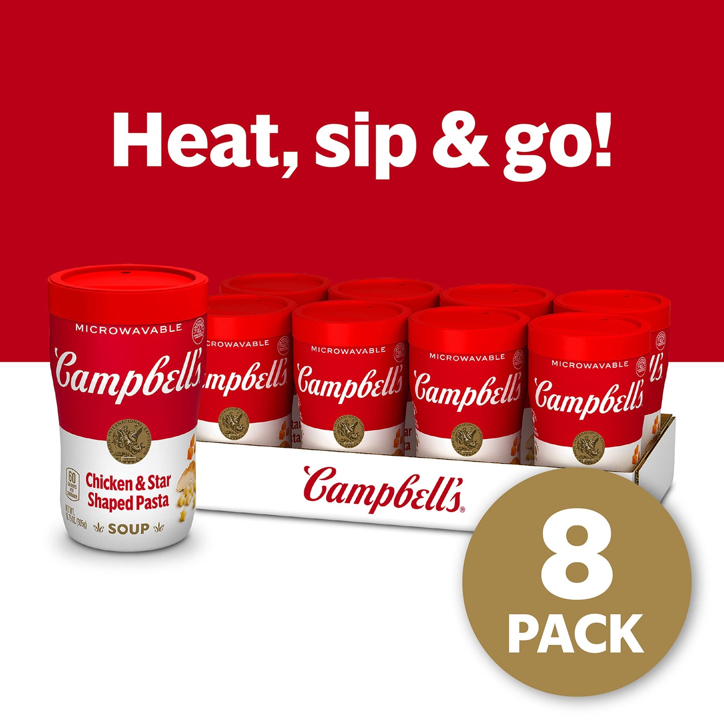 Campbells Sipping Soup, Chicken Soup With Star-Shaped Pasta, 10.75 oz Microwavable Cup (Pack of 8)