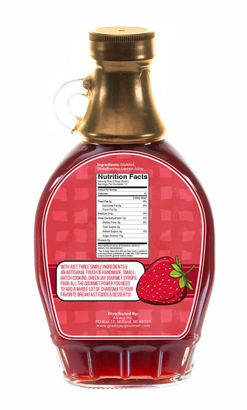 Green Jay Gourmet No Sugar Added Strawberry Syrup - All-Natural, Non-GMO - 12 Ounce