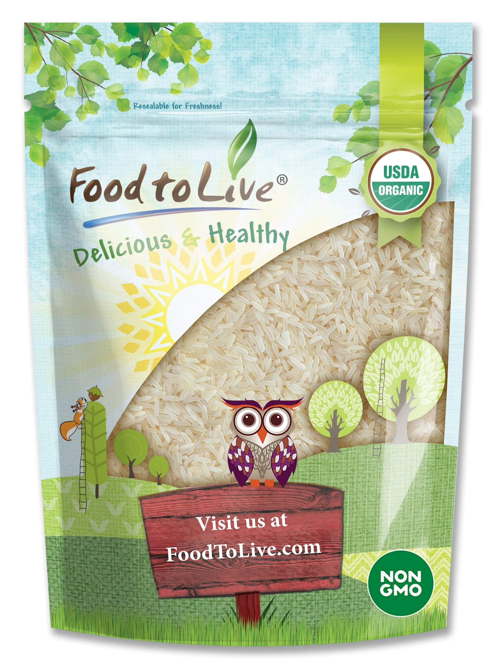 Organic Parboiled Long Grain White Rice, 5 Pounds - Non-GMO, Kosher, Vegan, Bulk. Partially Precooked Converted Rice. Easy-cook 