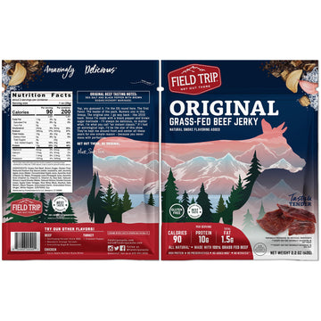Field Trip Grass Fed Beef Jerky, Healthy Gluten Free Snacks, All Natural, High Protein Snack with No Nitrates, 2.2 Ounce Bag, 4