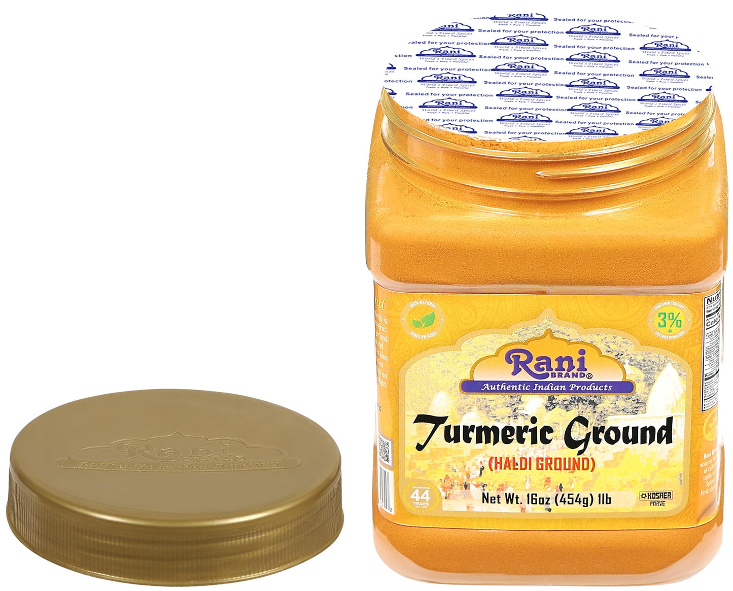 Rani Turmeric (Haldi) Root Powder Spice  (High Curcumin Content) 16oz (1lb) 454g PET Jar ~ All Natural | 100% Pure  Salt Free | Vegan | Gluten Friendly | NON-GMO | Kosher | Indian Origin
