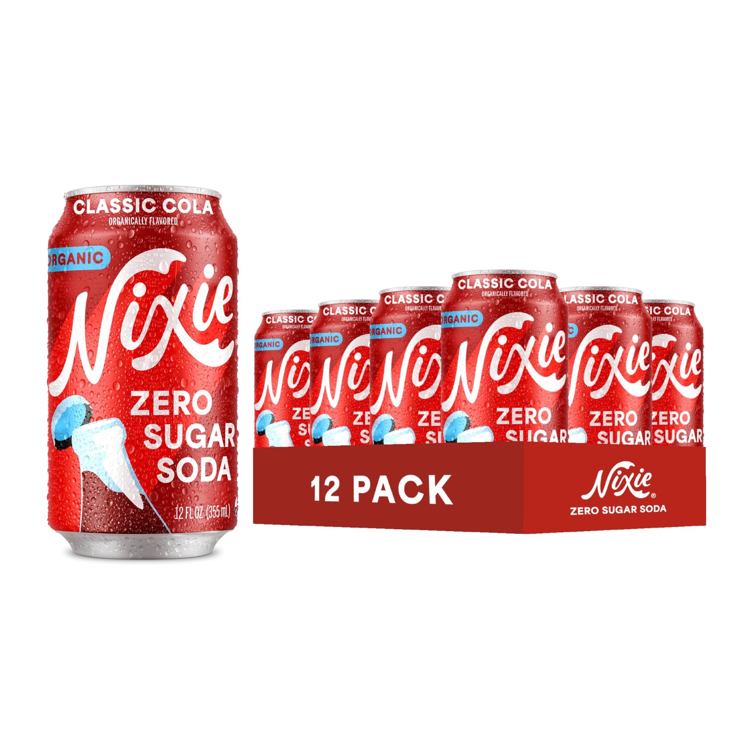 Nixie Organic Zero Sugar Soda, Classic Cola, 0 Calories, 12oz Cans, 12 Pack