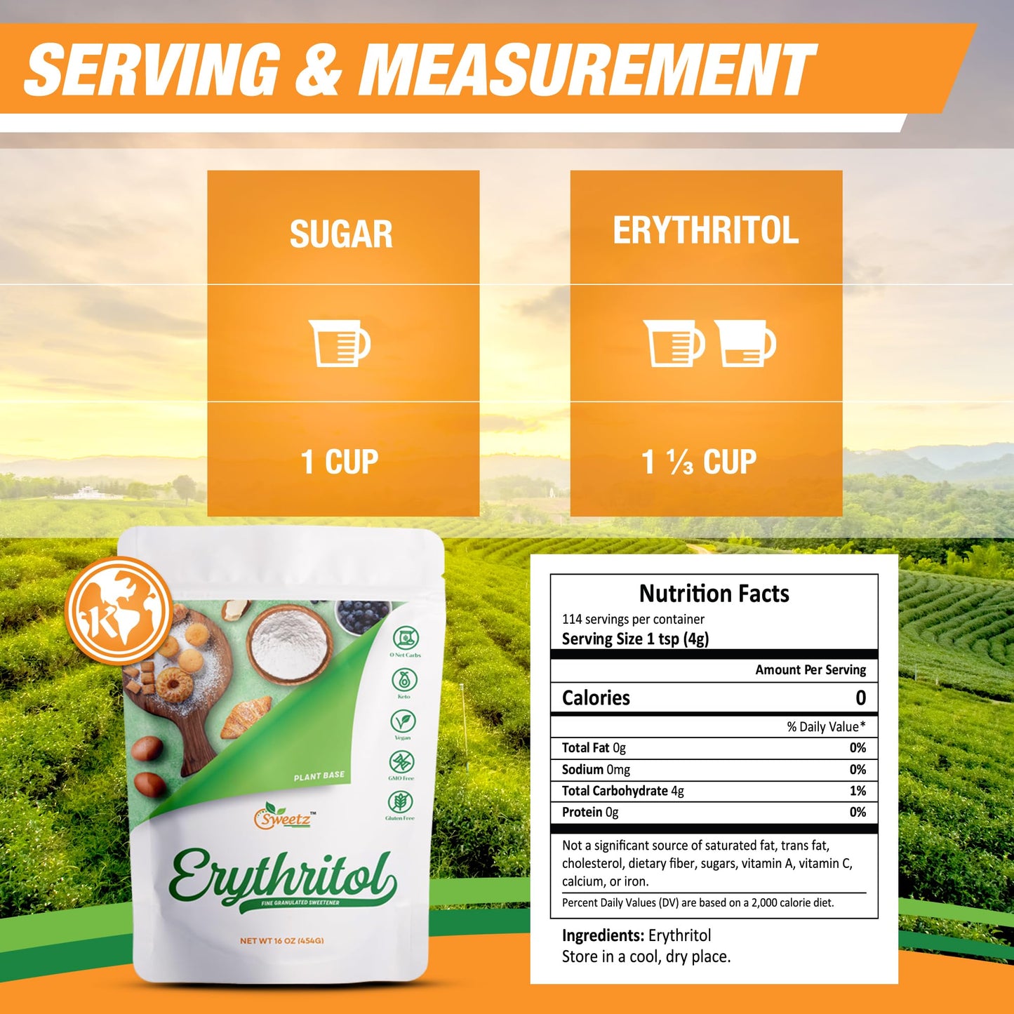 G-Sweetz Erythritol All Purpose Sweetener - Zero Calorie, Sugar-Free, Low Carb, 3 Pack, 1LB Each