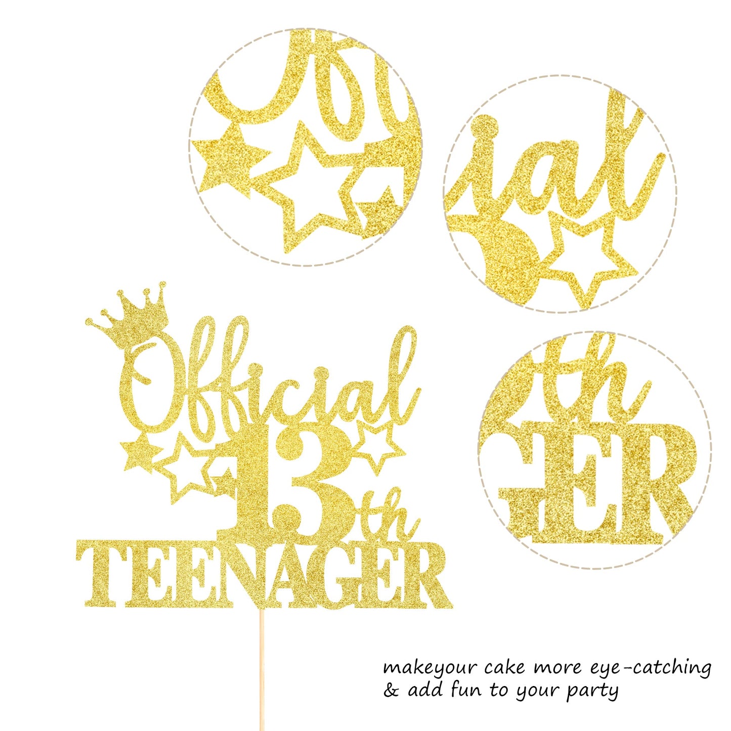 YCTHUNFISH 13th Birthday Cake Topper Glitter Number 13 Gold Small Decorations