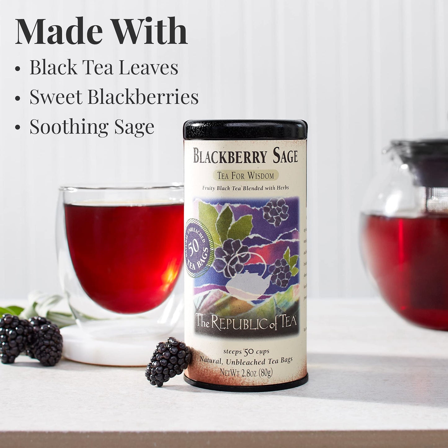 The Republic of Tea Gourmet Blackberry Sage Black Tea, 100 Count Refill Bag