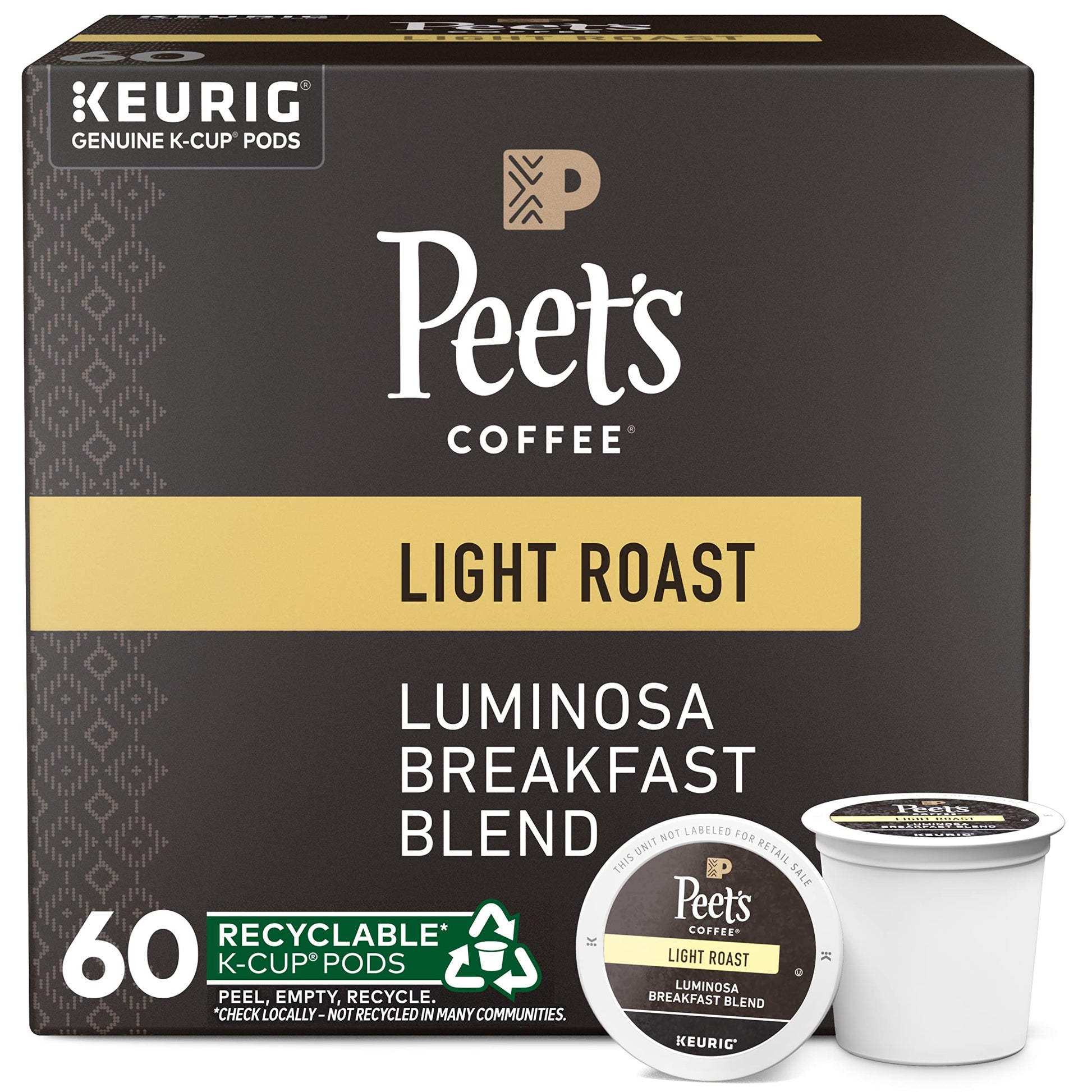 Peets Coffee Light Roast K-Cup Pods - Luminosa Breakfast Blend, 60 K-Cups, Model 507088