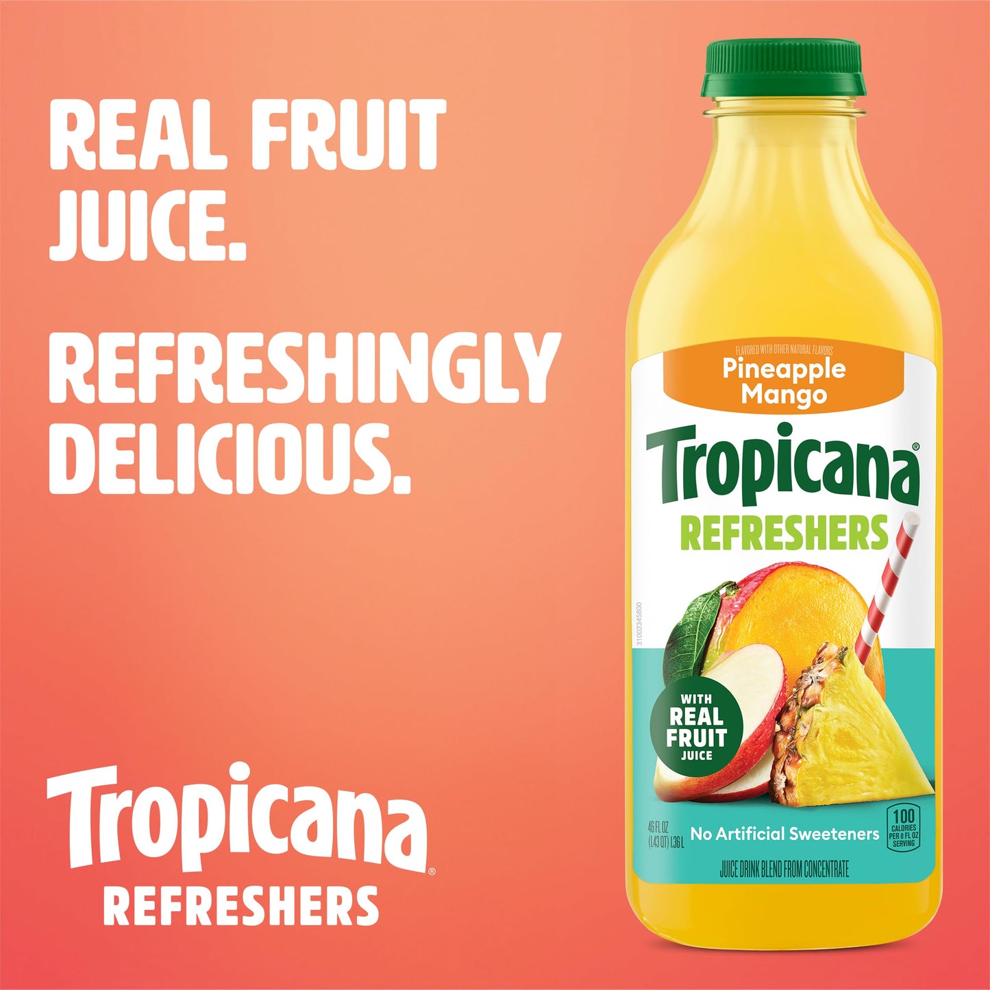 Tropicana Refreshers Pineapple Mango Juice Drink  with Real Fruit Juice  46 fl oz Bottle