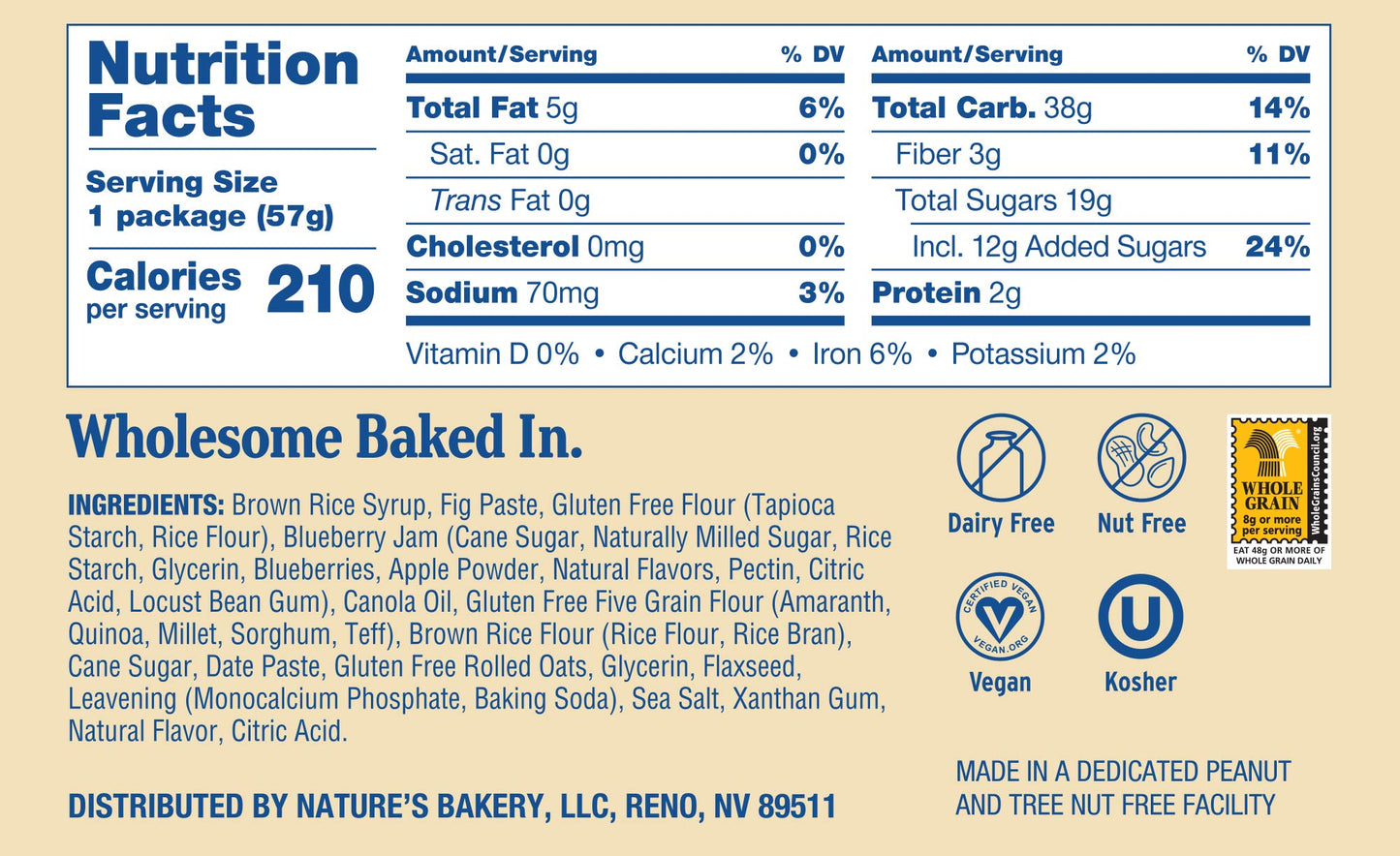 Nature's Bakery Gluten Free Fig Bars, Blueberry, Real Fruit, Vegan, Non-GMO, 12 Count (Pack of 7) Snack Bars