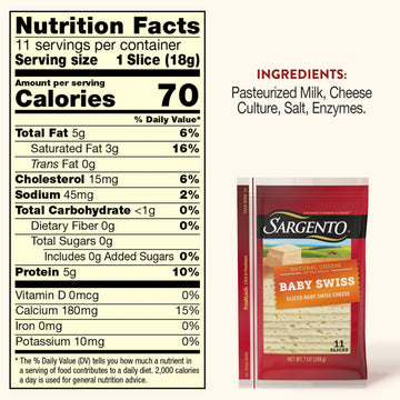 Sargento Natural Baby Swiss Sliced Cheese, 11 Slices