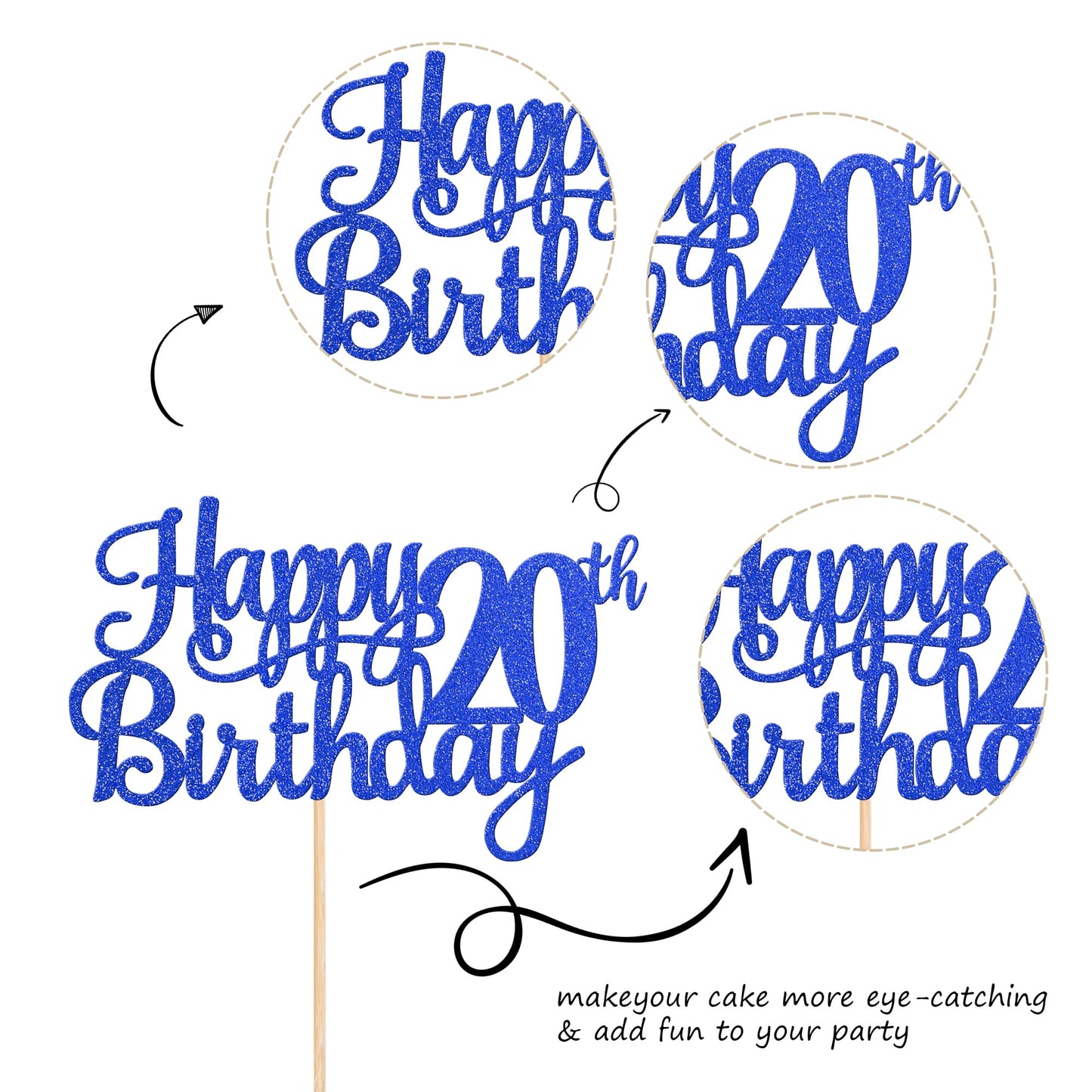 1 Pcs Happy 20Th Birthday Cake Topper Glitter Cheers To 20 Years Birthday Cake Pick Twenty 20 Fabulous Cake Decoration For Happy